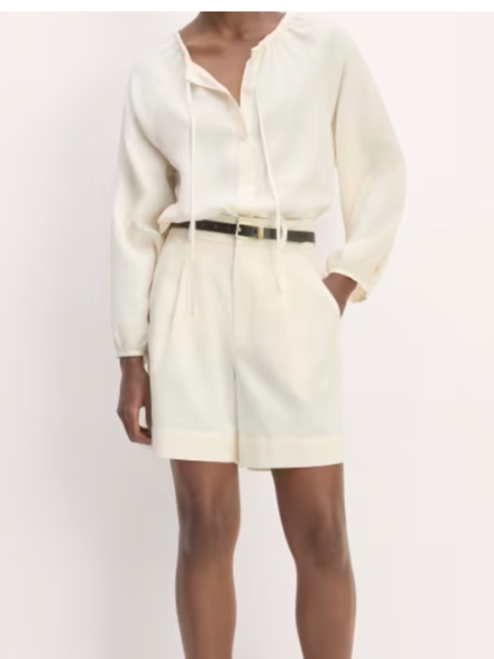 Everlane Cream High-Rise Draper Shorts